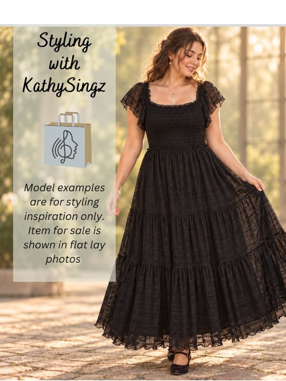 Max Studio Womens XL Black Whimsygoth Smocked Lace Maxi Dress Flutter Sleeve - Picture 7 of 11